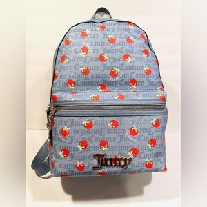 Juicy Couture Faux Leather  Backpack - Dusty Blue/Red Strawberries